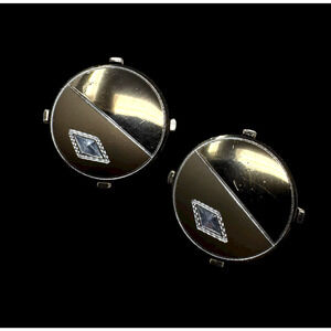 Vintage Foster Round Cufflinks Silver Tone Diamond Detail Art Deco Style 20mm